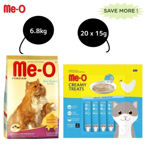 Me-O Creamy Chicken & Liver Cat Treat and Adult Persian Dry Cat Food Combo Me-O Creamy Chicken & Liver Cat Treat and Adult Persian Dry Cat Food Combo