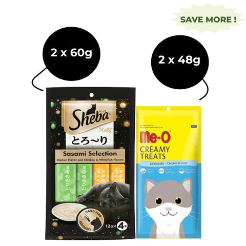 Me O Creamy Chicken & Liver and Sheba Chicken & Chicken Whitefish Sasami Selection Melty Premium Cat Treats Combo Me O Creamy Chicken & Liver and Sheba Chicken & Chicken Whitefish Sasami Selection Melty Premium Cat Treats Combo