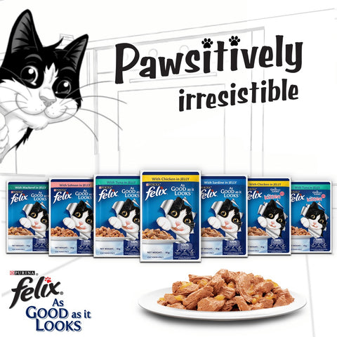 Me-O Delite Tuna with Crab Sticks in Jelly and Purina Felix Salmon with Jelly Adult Cat Wet Food Combo (12+12) Me-O Delite Tuna with Crab Sticks in Jelly and Purina Felix Salmon with Jelly Adult Cat Wet Food Combo (12+12)