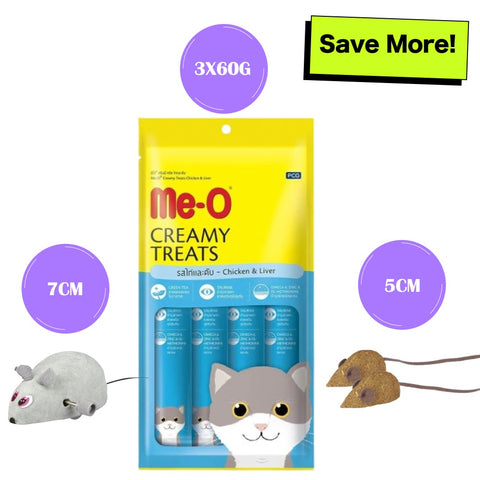 Me-O Creamy Chicken & Liver Cat Treats, Trixie Wind Up Mouse Toy and Set of Catnip Mice for Cats Combo Me-O Creamy Chicken & Liver Cat Treats, Trixie Wind Up Mouse Toy and Set of Catnip Mice for Cats Combo