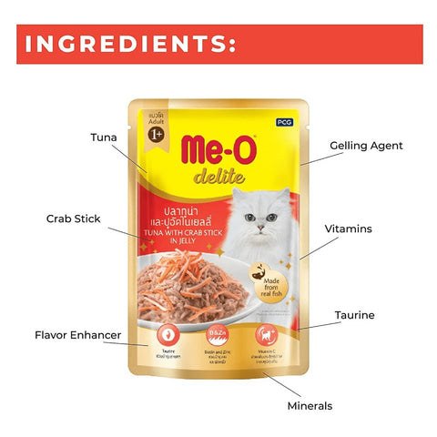 Me-O Delite Tuna with Crab Sticks in Jelly and Sheba Fish with Sasami Premium Cat Wet Food Combo